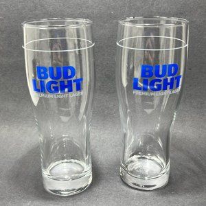 Vintage Bud Light Beer Glass Clear Souvenir Barware 80s Replacement Lot of 2